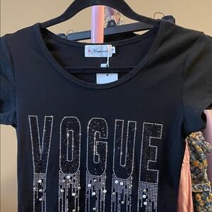 Black VOGUE T-Shirt with Rhinestone Design
